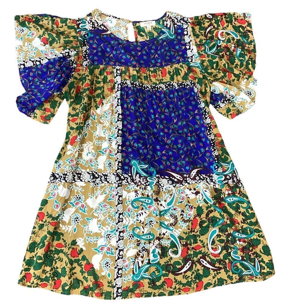 UMGEE Colorful  BOHO Mini Shift Dress Sz S Mixed Pattern Patchwork‎ Sz S #312B